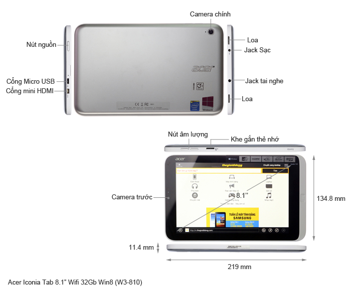 Acer Iconia Tab 8.1 Wifi 32Gb Win8 (W3-810)