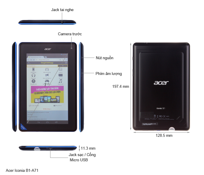 Acer Iconia B1-A71 7” Wifi 16Gb (001) Xanh