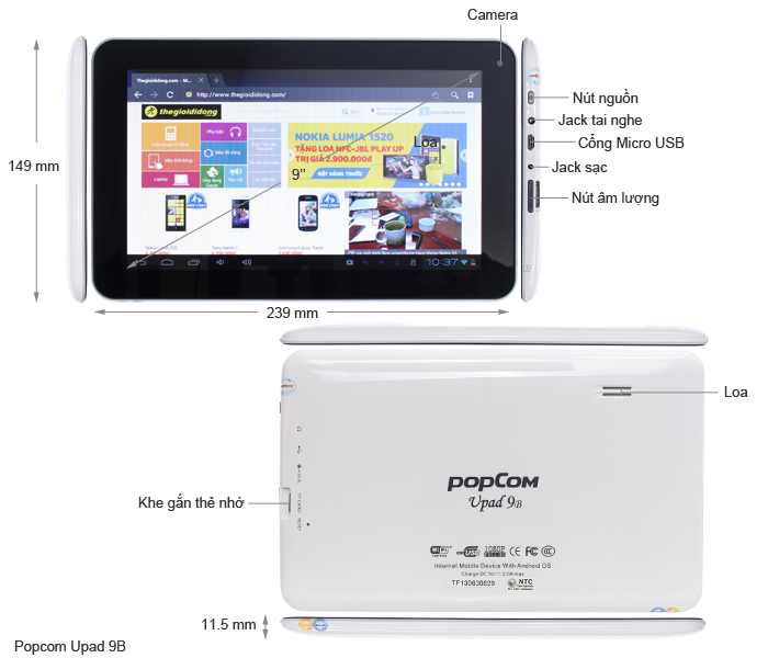 Popcom Upad 9B 4GB/Wifi