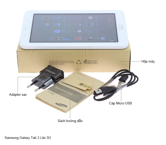 Bộ sản phẩm gồm: Adapter, Tai nghe, Sách hướng dẫn, Cáp Micro USB, Hộp máy