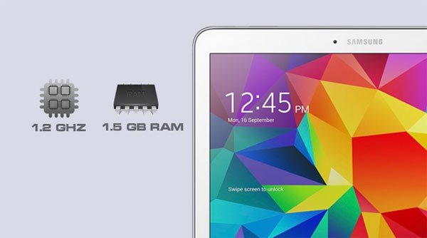 Máy trang bị bộ vi xử lý mạnh mẽ Samsung Galaxy Tab 4 10.1 chip 4 nhân 1,2ghz, ram 1,5gb