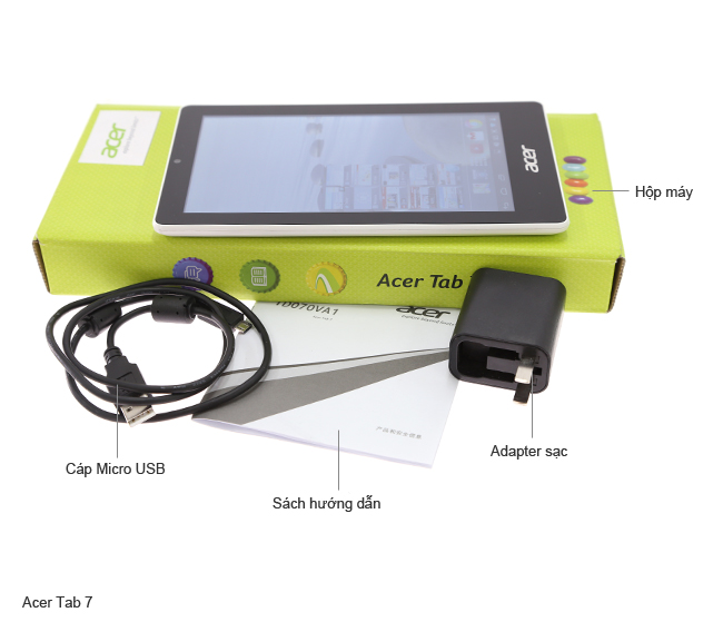 Bộ sản phẩm gồm: Adapter, Sách hướng dẫn, Cáp Micro USB, Hộp máy