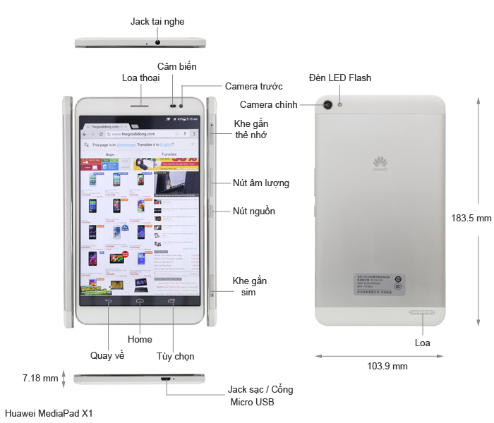 Huawei MediaPad X1 7.0,3G | Thegioididong.com