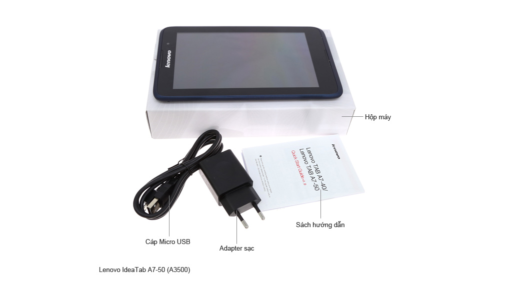Bộ sản phẩm gồm: Adapter, Sách hướng dẫn, Cáp Micro USB, Hộp máy