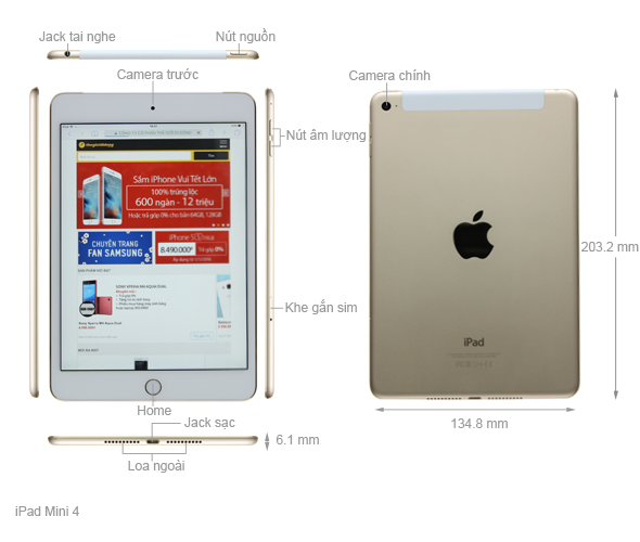 iPad Mini 4 Wifi Cellular 16GB - Chính hãng | Thegioididong.com