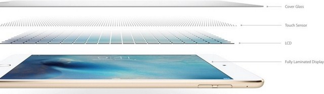 Công nghệ một lớp màn hình được Apple sử dụng trên iPad mini 4, nhờ đó thân máy mỏng hơn, đem đến chất lượng hình ảnh sắc nét hơn, độ sáng cao và chống lóa tốt