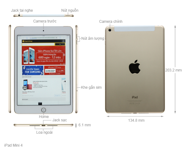 iPad Mini 4 Wifi Cellular 64GB Chính hãng | Thegioididong