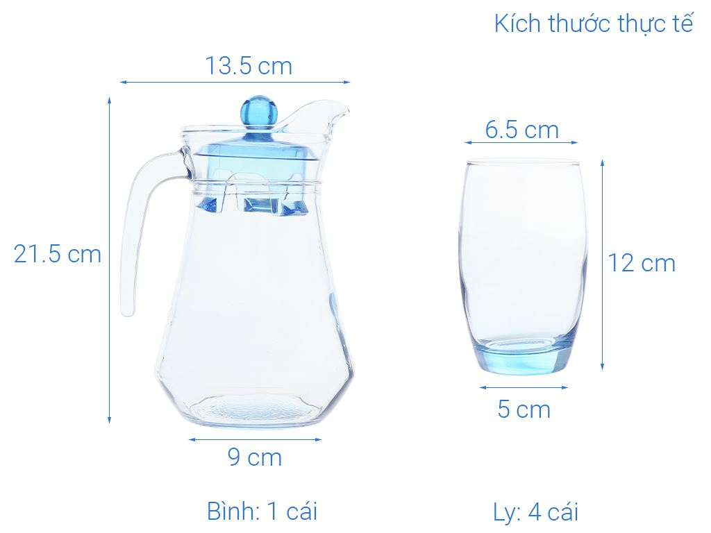 Bộ bình ly thuỷ tinh Luminarc ARC 350ml Blue 5ps 5