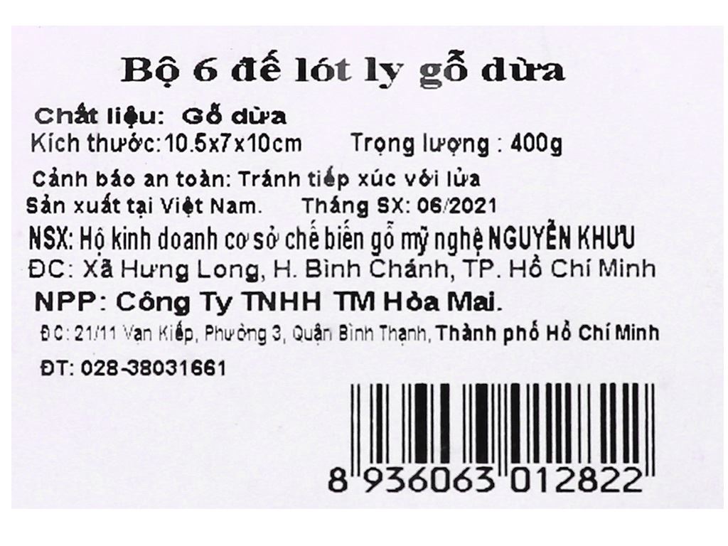Lót ly gỗ dừa Ohi@ma bộ 6 miếng 5