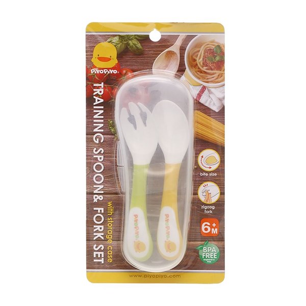 Bộ muỗng nĩa tập ăn PIYOPIYO PY630146 cho bé từ 6 tháng - AVAKids.com