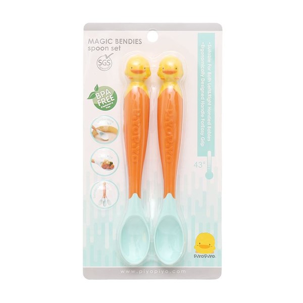 Bộ 2 muỗng tập ăn PIYOPIYO PY630126 cán mềm màu cam cho bé từ 6 tháng - AVAKids.com