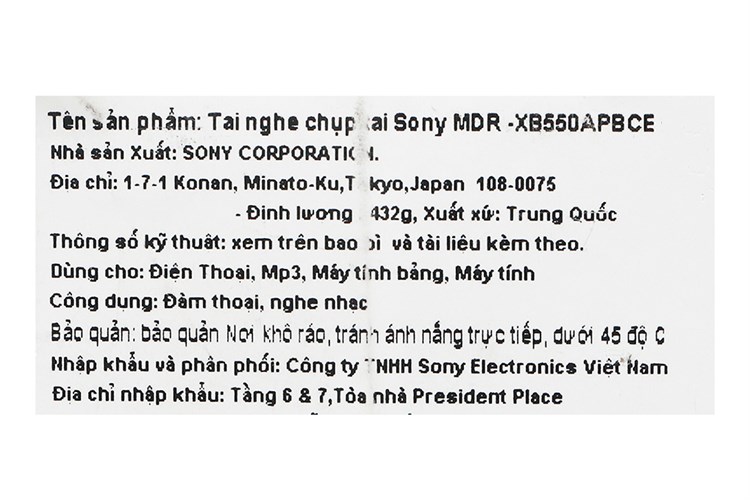 Tai nghe chụp tai Sony Extra Bass MDR-XB550AP Màu Xanh Dương