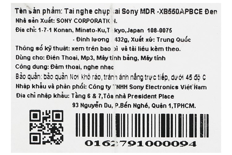 Tai nghe chụp tai Sony Extra Bass MDR-XB550AP Màu Đen