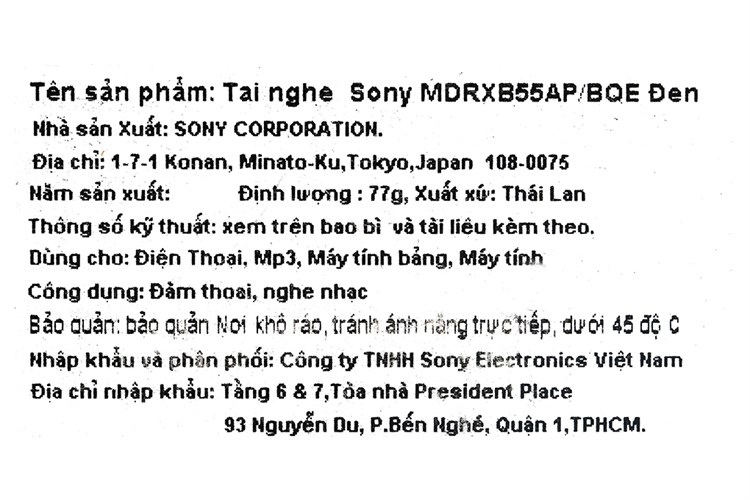 Tai nghe Có Dây Sony Extra Bass MDR-XB55AP Màu Đen