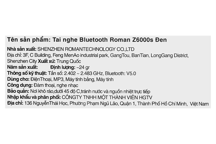 Tai nghe Bluetooth Roman Z6000s Màu Đen
