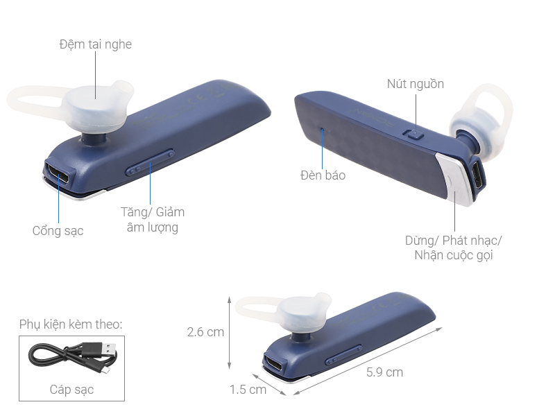 Tai nghe Bluetooth 1 Bên Roman R552N