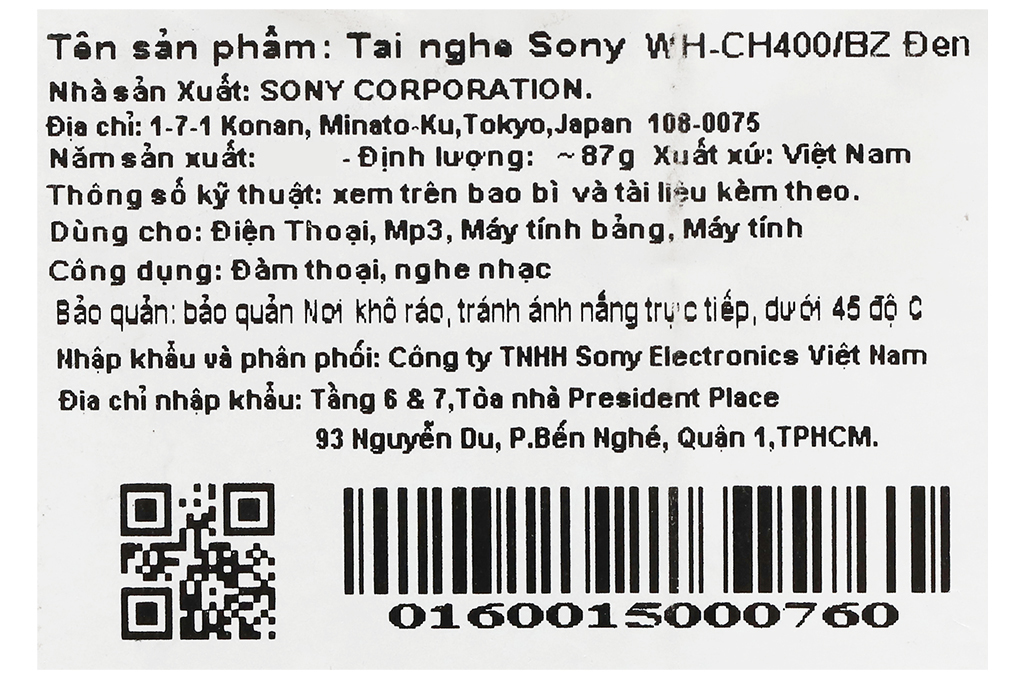 Tai nghe chụp tai Bluetooth Sony WH-CH400 Màu Xanh Dương