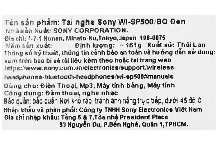 Tai nghe Bluetooth Sony WI-SP500 Màu Đen