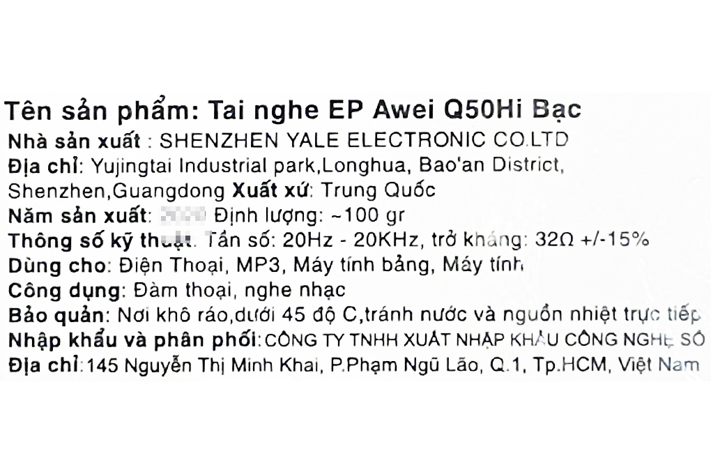 Tai nghe EP Awei Q50Hi Bạc