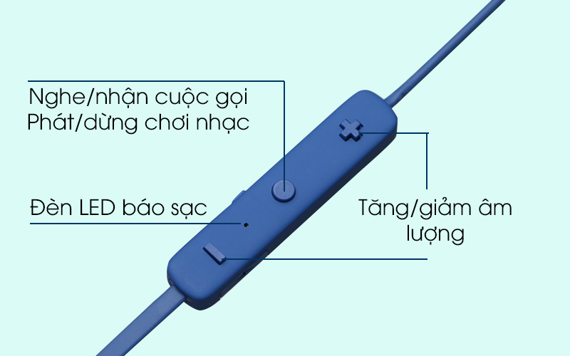 Tai nghe Bluetooth Roman S205 xanh có phím điều khiển tiện ích