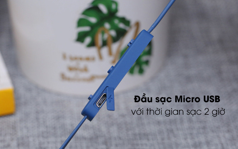Tai nghe Bluetooth Roman S205 xanh  có cổng sạc Micro USB