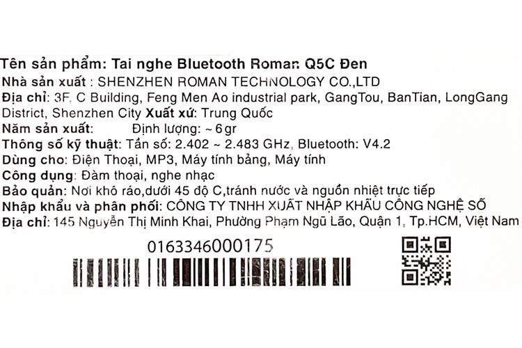 Tai nghe Bluetooth 1 Bên Roman Q5C Màu Đen