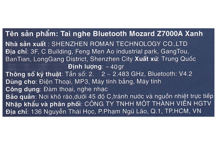 Tai nghe Bluetooth Mozard Z7000A Màu Xanh Dương