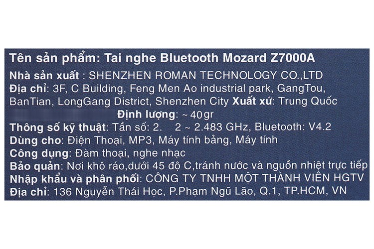 Tai nghe Bluetooth Mozard Z7000A Màu Đen
