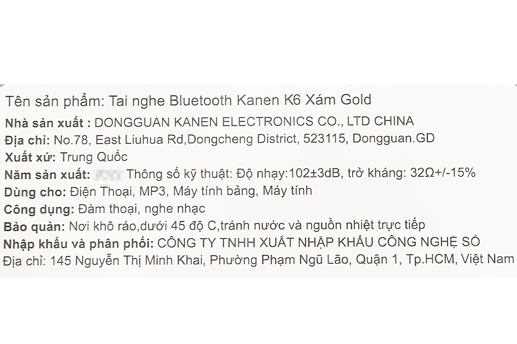 Tai nghe Bluetooth Kanen K6 Xám Gold