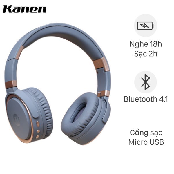 Tai nghe Bluetooth Kanen K6 Xám Gold - Tai nghe