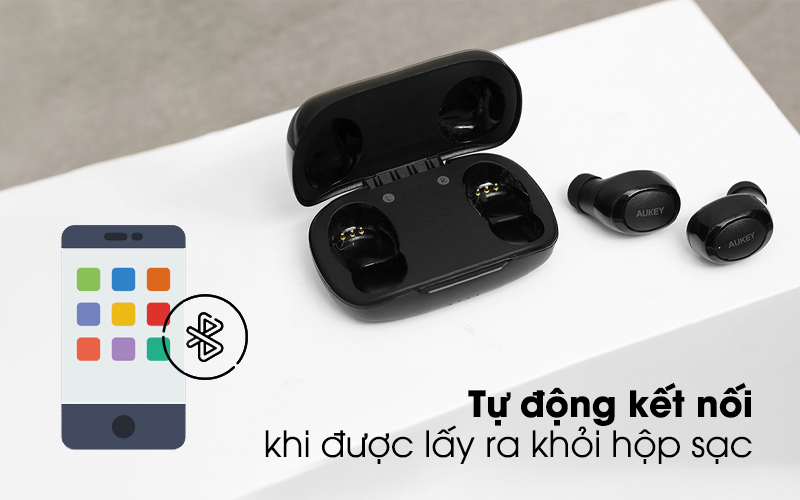 Tự động kết nối sau khi được lấy ra khỏi hộp sạc - Tai nghe Bluetooth TWS Aukey EP-T16S Đen Tự động kết nối sau khi được lấy ra khỏi hộp sạc - Tai nghe Bluetooth TWS Aukey EP-T16S Đen