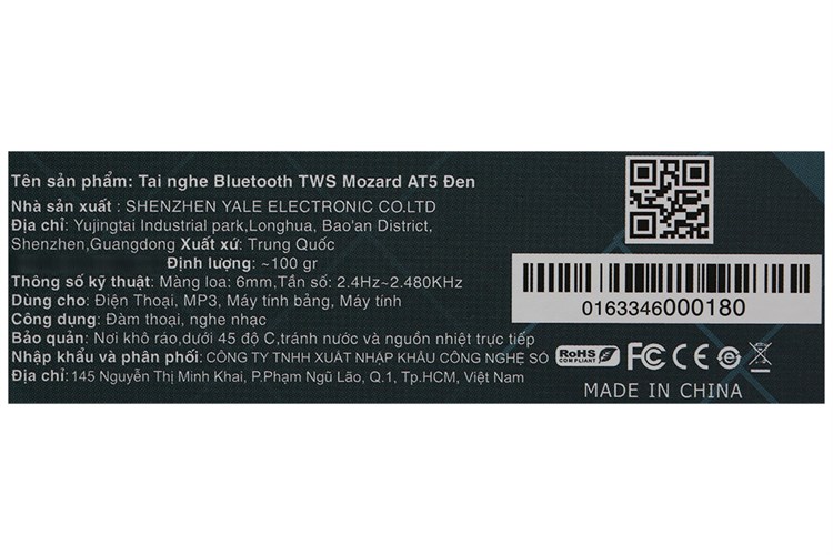 Tai nghe Bluetooth True Wireless Mozard AT5 Màu Đen