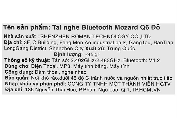 Tai nghe Bluetooth Mozard Q6 Màu Đỏ
