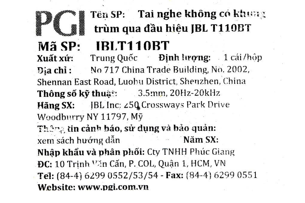 Tai nghe Bluetooth JBL T110BT Màu Đen