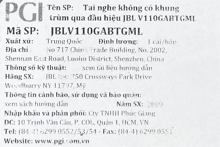 Tai nghe Bluetooth JBL V110 Màu Trắng - Bạc