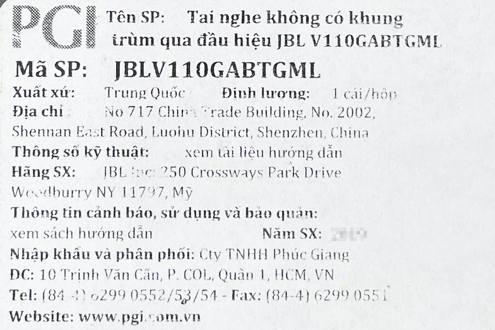 Tai nghe Bluetooth JBL V110 Màu Trắng - Bạc
