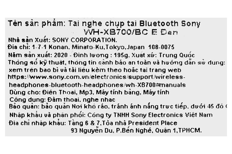 Tai nghe chụp tai không dây Sony Extra Bass WH-XB700 Màu Đen