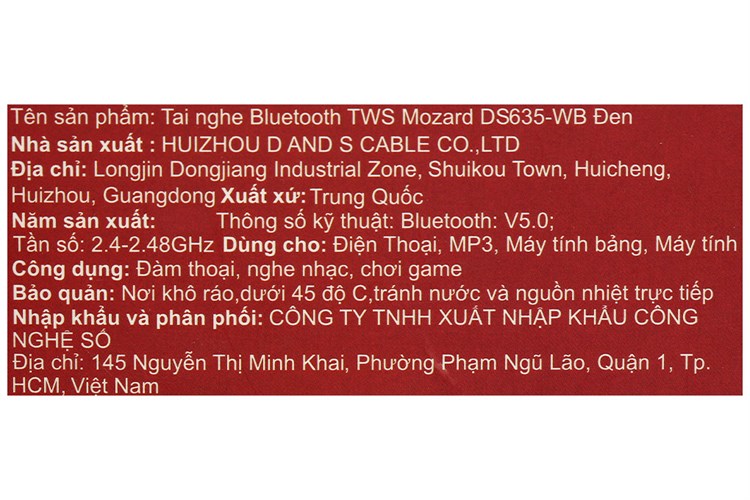 Tai nghe Bluetooth True Wireless Mozard DS635-WB Màu Đen