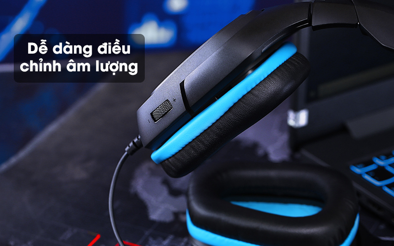 Tai nghe chụp tai Gaming Logitech G431 7.1 Đen Xanh cho phép điều chỉnh âm lượng dễ dàng