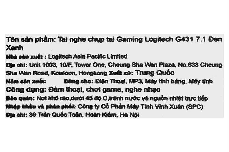 Tai nghe Chụp Tai Gaming Logitech G431 7.1 Màu Đen - xanh dương