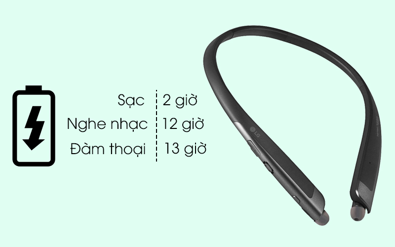 Nghe nhạc 12 giờ và đàm thoại 13 giờ liên tục - Tai nghe Bluetooth LG HBS-1120 Đen