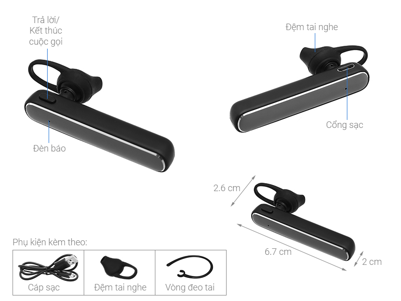 Tai nghe Bluetooth 1 Bên Mozard R558A