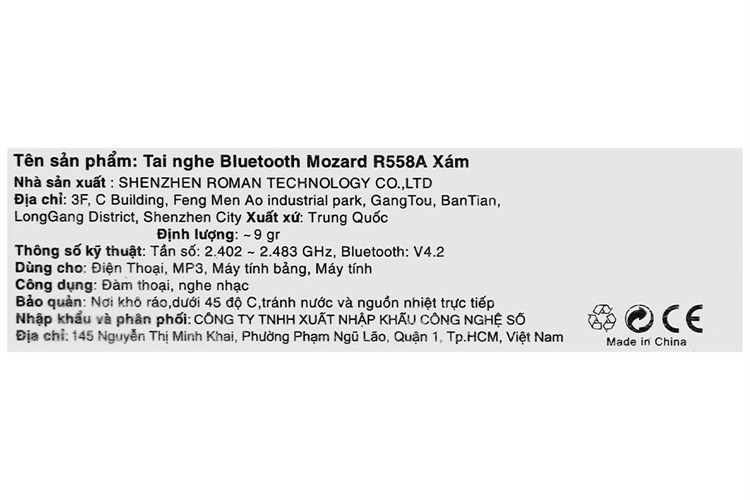 Tai nghe Bluetooth 1 Bên Mozard R558A Màu Xám