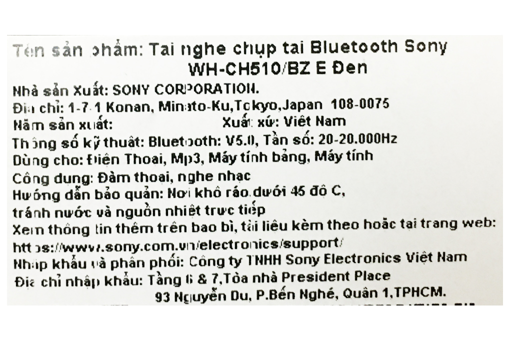 Tai nghe Bluetooth Chụp Tai Sony WH-CH510 Màu Đen