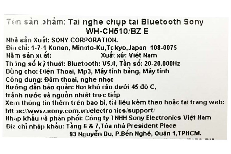 Tai nghe Bluetooth Chụp Tai Sony WH-CH510 Màu Xanh