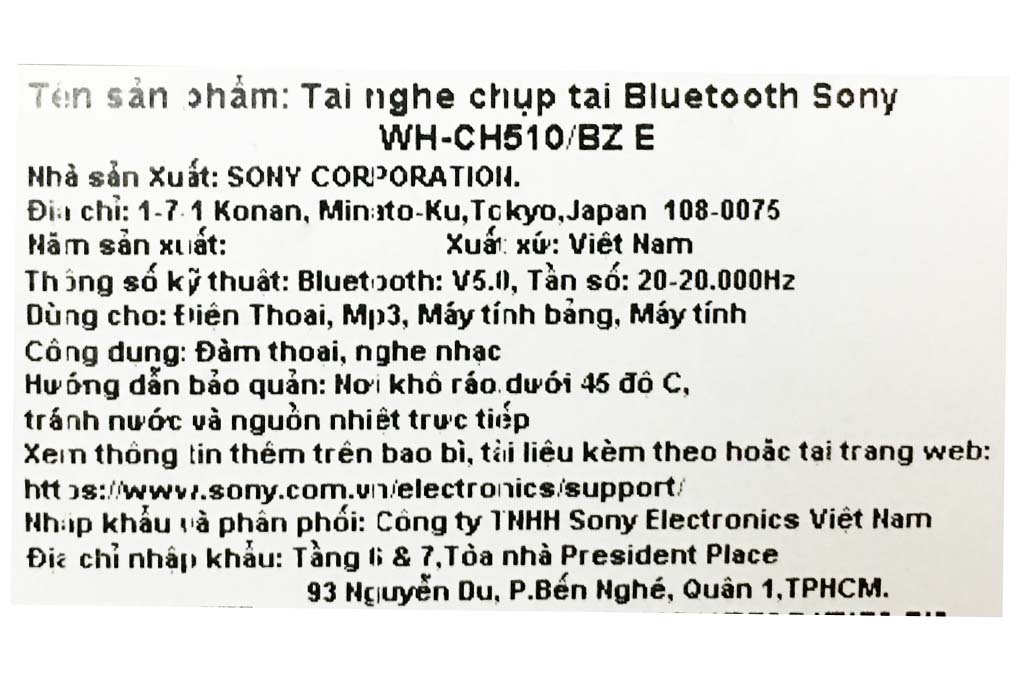 Tai nghe Bluetooth Chụp Tai Sony WH-CH510 Màu Xanh