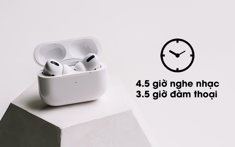 Có thể nghe nhạc liên tục trong 4.5 giờ và 3.5 giờ đàm thoại - Tai nghe Bluetooth Airpods Pro Apple