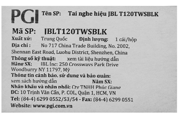 Tai nghe Bluetooth True Wireless JBL Tune 120 Màu Đen