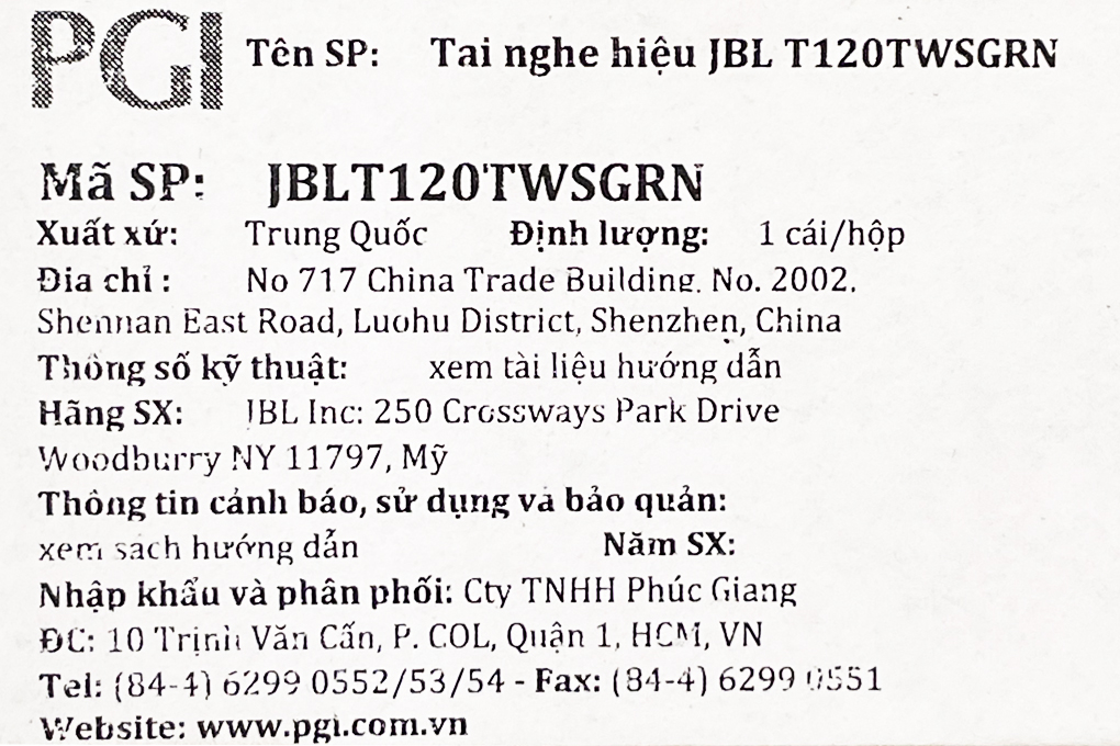 Tai nghe Bluetooth True Wireless JBL Tune 120 Màu Đen - Xanh lá
