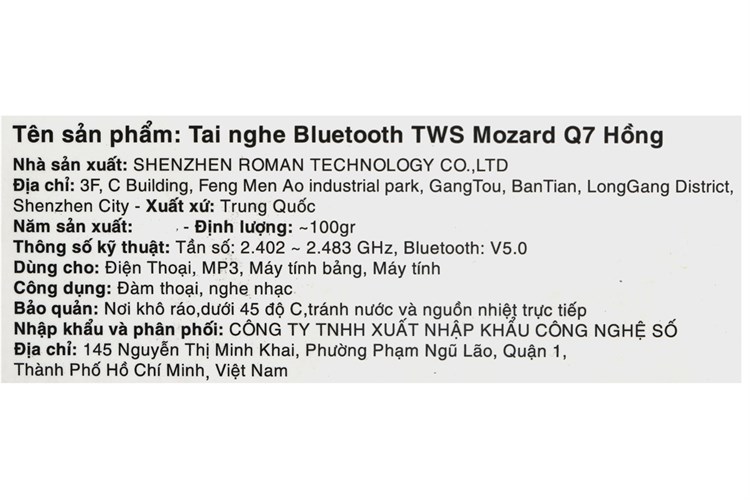 Tai nghe Bluetooth True Wireless Mozard Q7 Màu Hồng